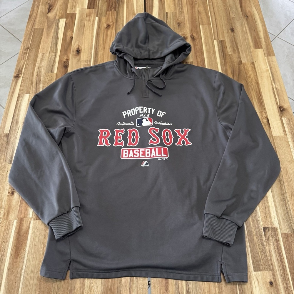 Boston Red Sox Hoodie Mens L Gray Majestic Authentic Collection 1/4 Zip